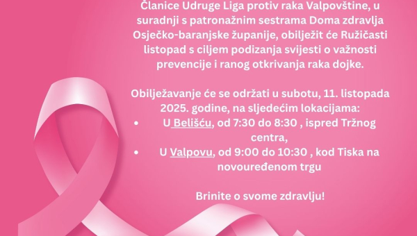 Najava obilježavanja Ružičastog listopada u Belišću i Valpovu